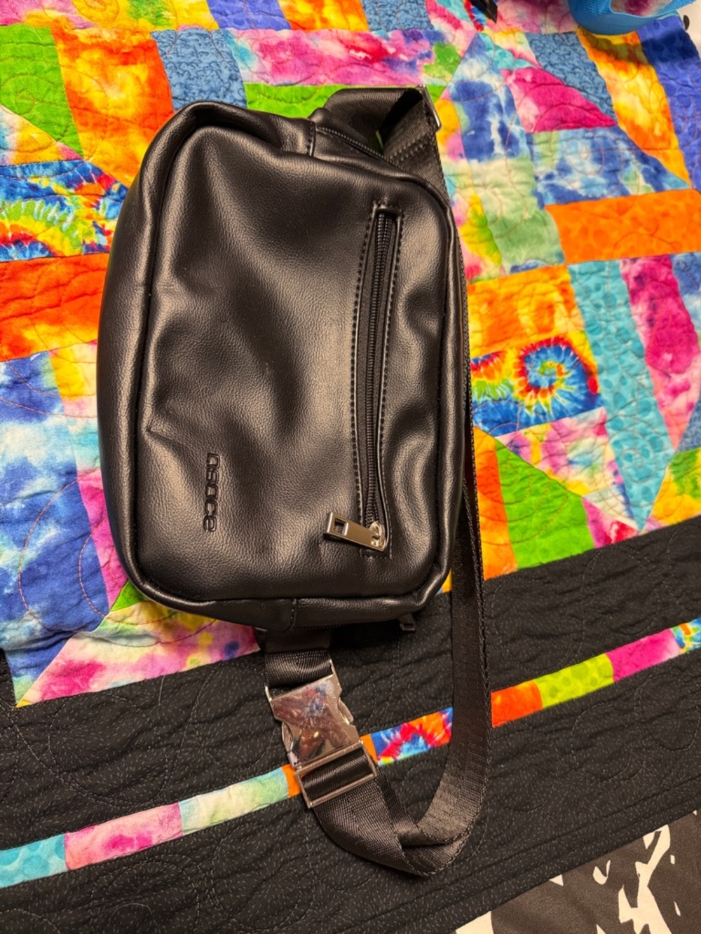 COACH Black Leather Sling Bag with Front Zip Pocket